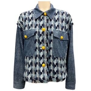 Ramy Brook woven blossom denim jacket knit sz SP